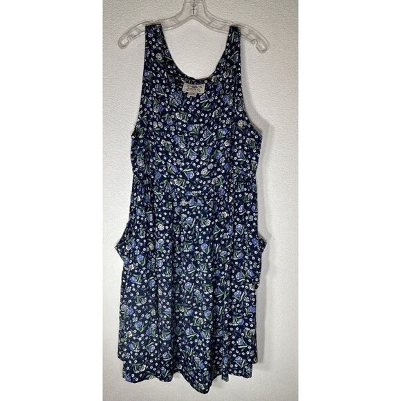 Katy D Dress Womens 14/16 Jumper Dress Pockets 90s Floral Blue Purple Midi Dress - Picture 1 of 9